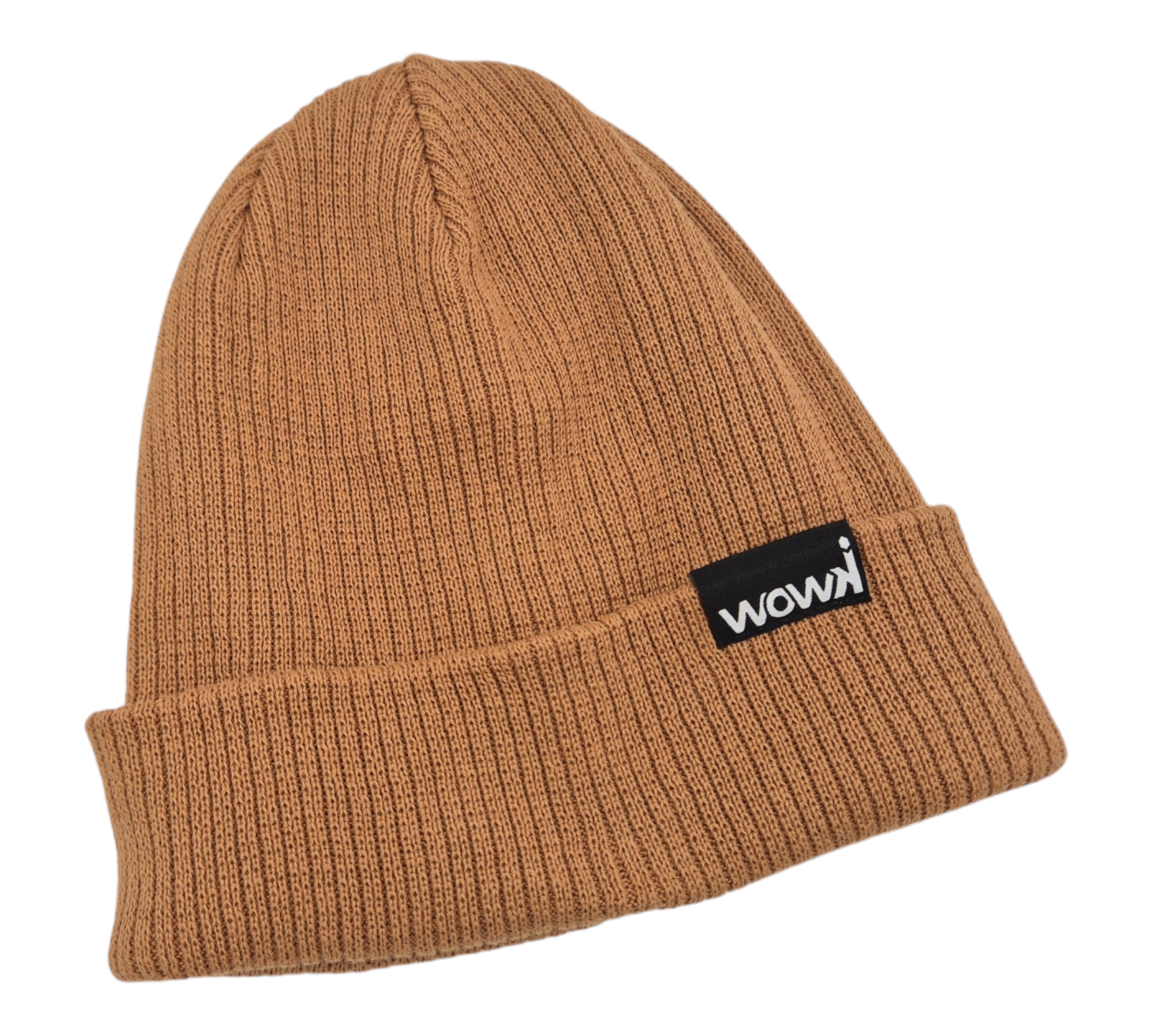 Gerippte Bio-Baumwoll Beanie von wowki in Keksbraun