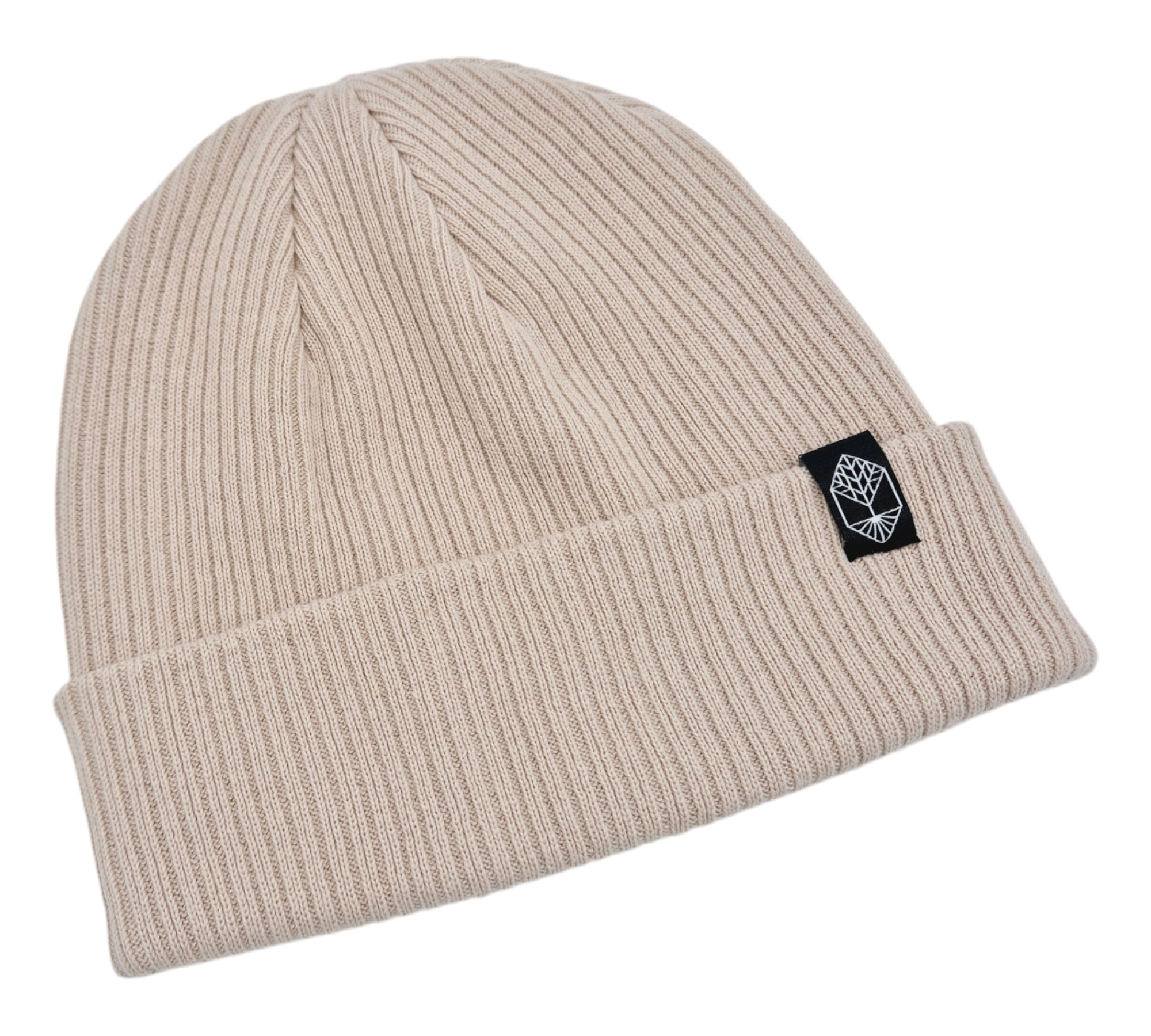 Gerippte Bio-Baumwoll Beanie von wowki in Mandelfarbe