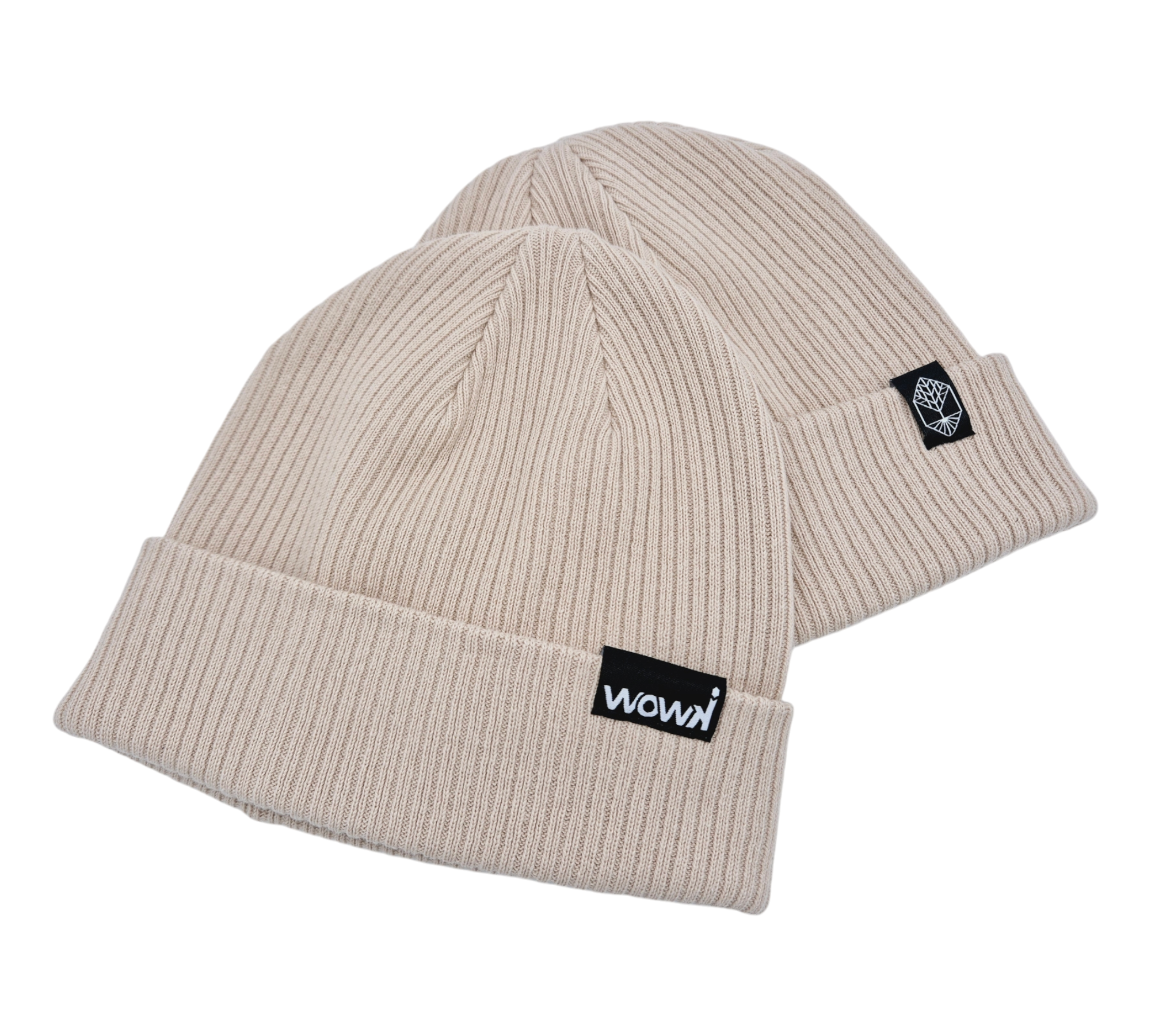 Gerippte Bio-Baumwoll Beanie von wowki in Mandelfarbe