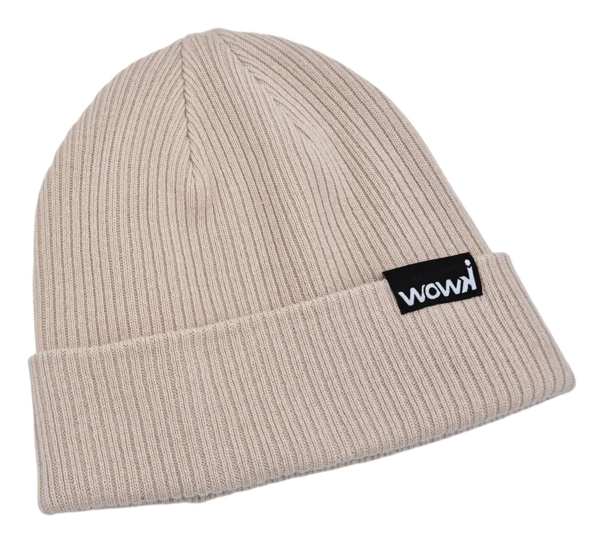 Gerippte Bio-Baumwoll Beanie von wowki in Mandelfarbe