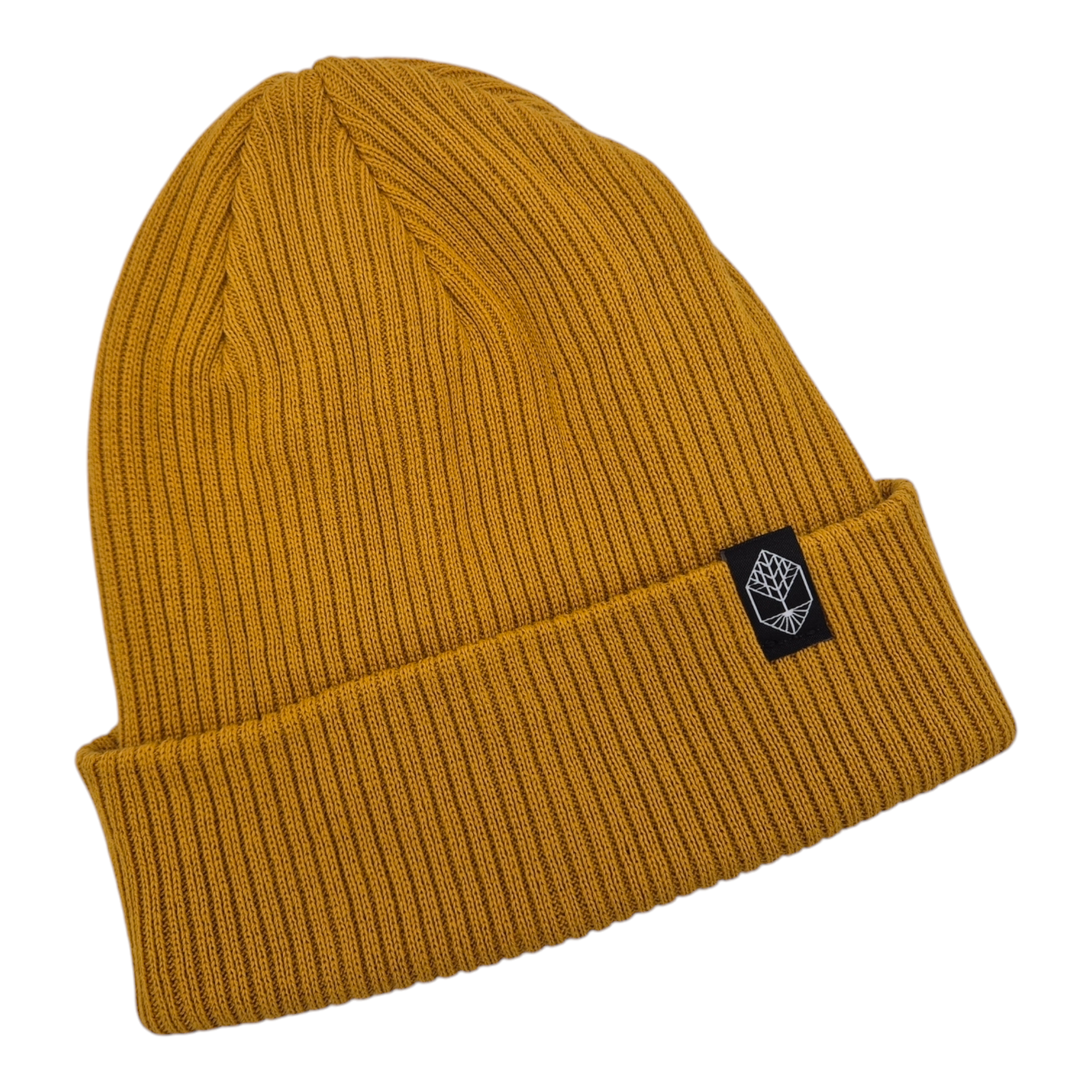 Gerippte Bio-Baumwoll Beanie von wowki in Senfgelb