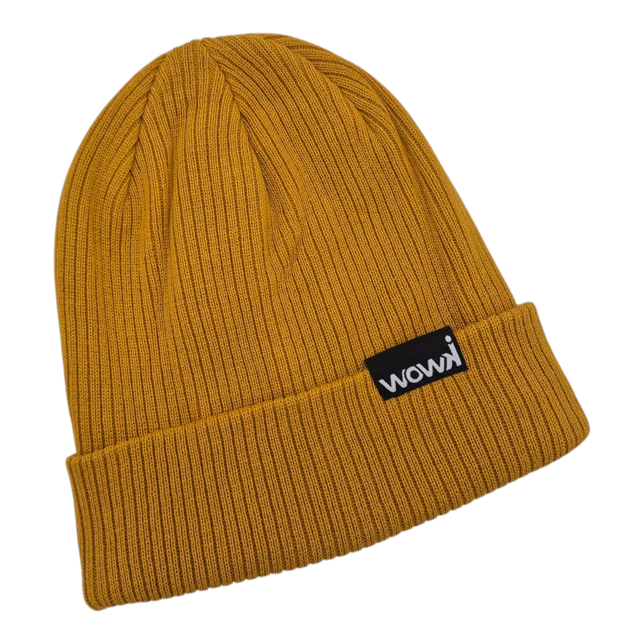 Gerippte Bio-Baumwoll Beanie von wowki in Senfgelb