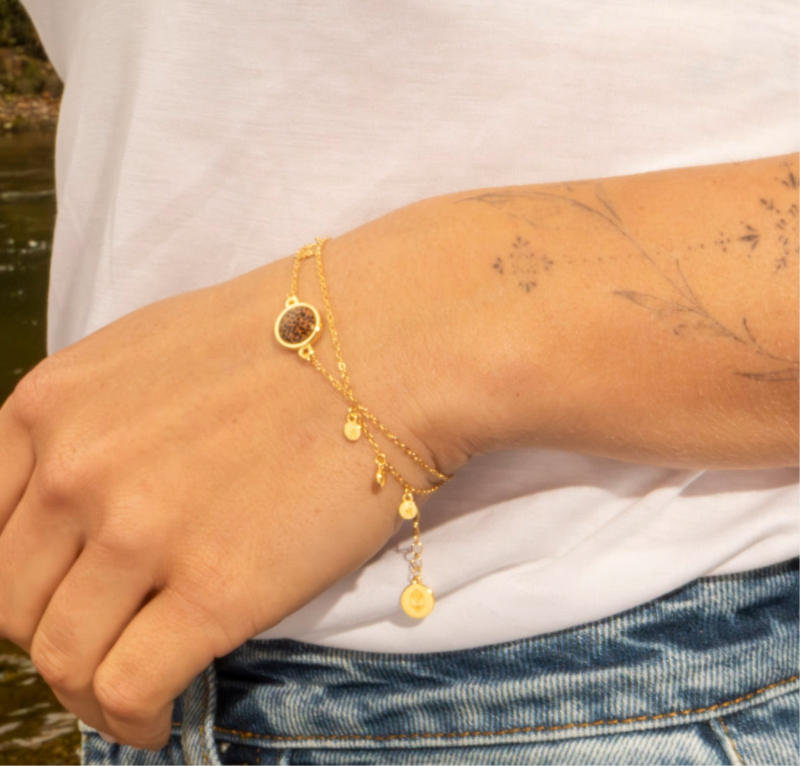 Armband mit Hellem Palmenholz in 925 Silber (doppelt) von wowki