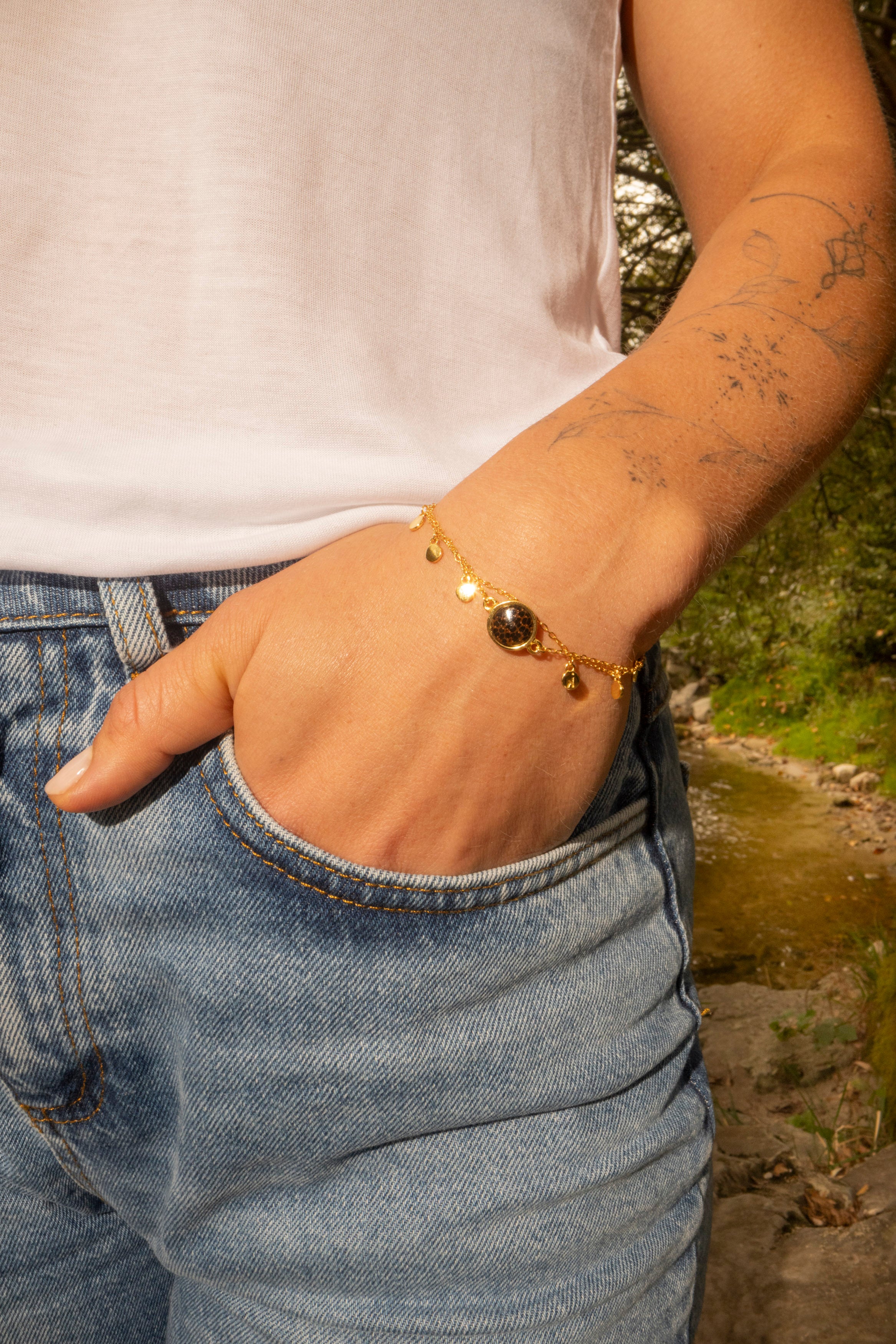 Armband mit Dunklem Palmenholz in 925 Silber (doppelt) von wowki