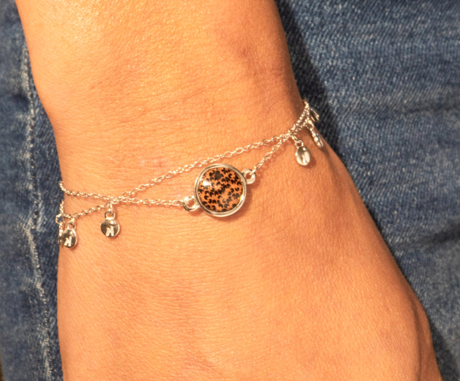 Armband mit Hellem Palmenholz in 925 Silber (doppelt) von wowki