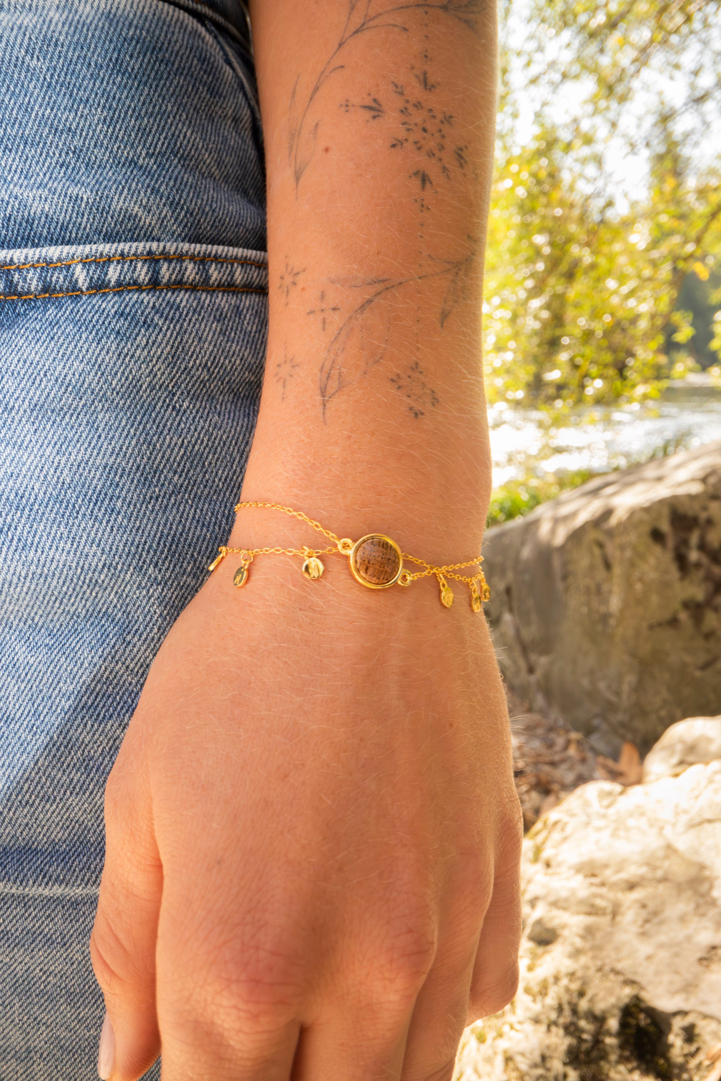Armband mit Eichenholz in 925 Silber (doppelt) von wowki