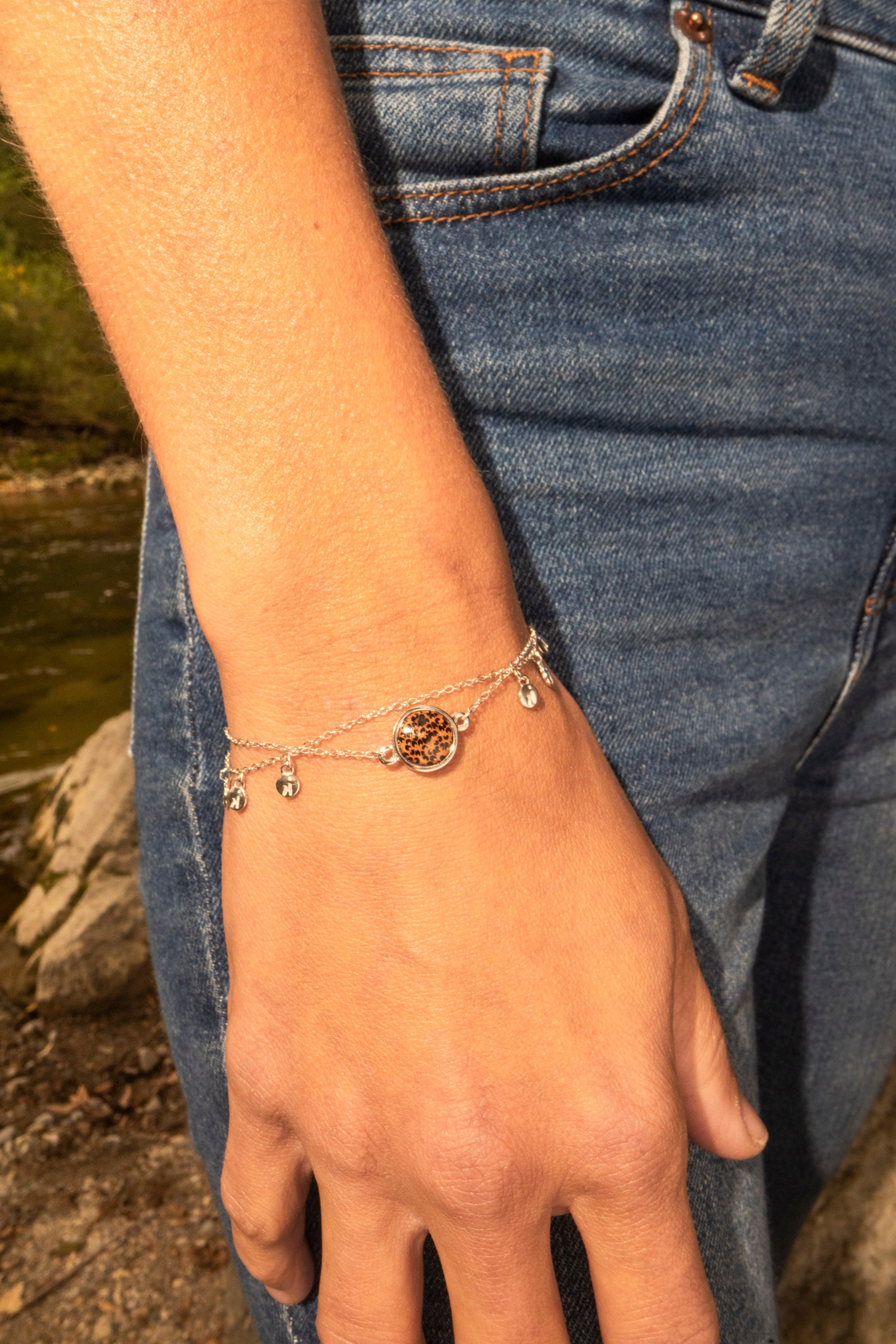 Armband mit Hellem Palmenholz in 925 Silber (doppelt) von wowki