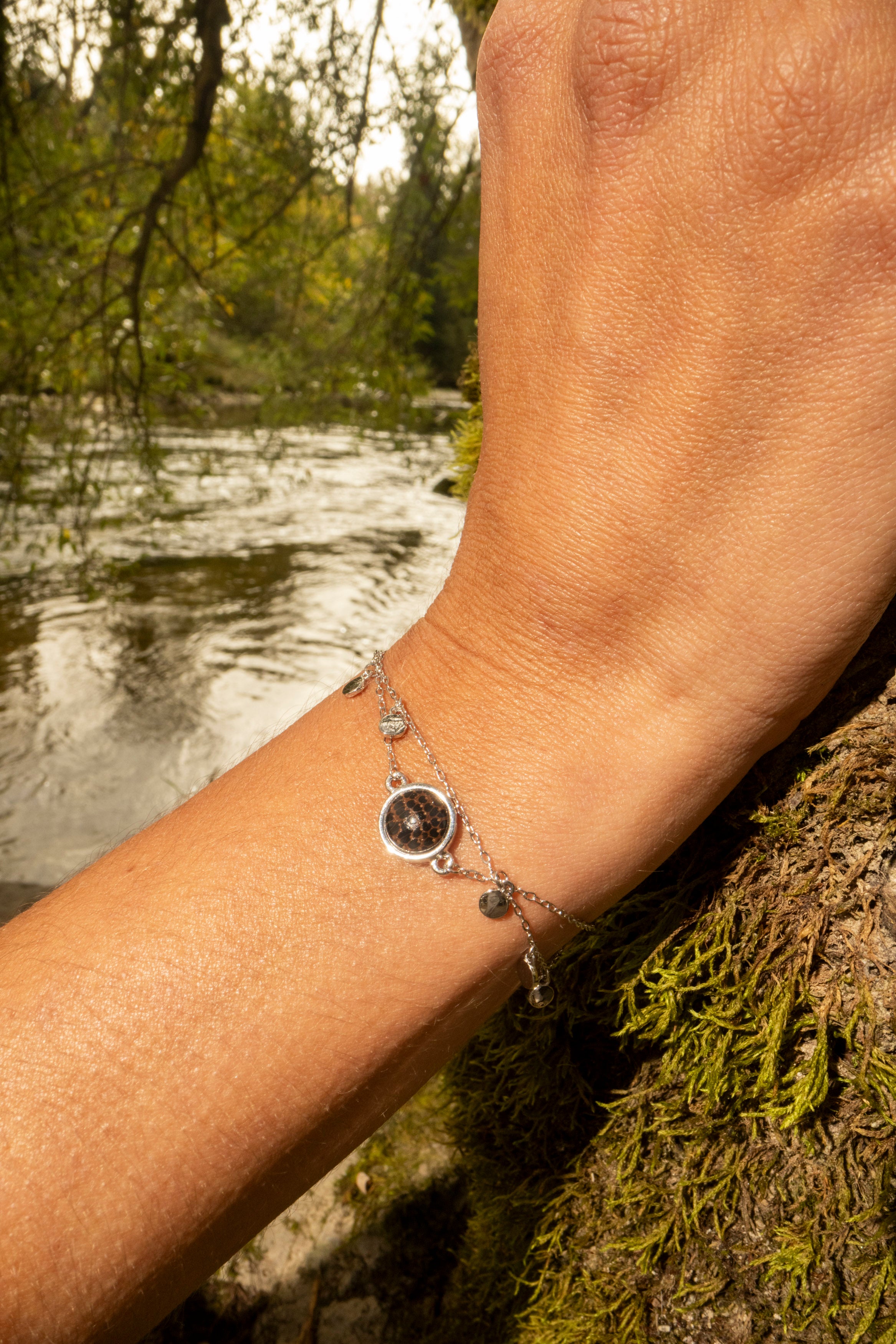 Armband mit Dunklem Palmenholz in 925 Silber (doppelt) von wowki