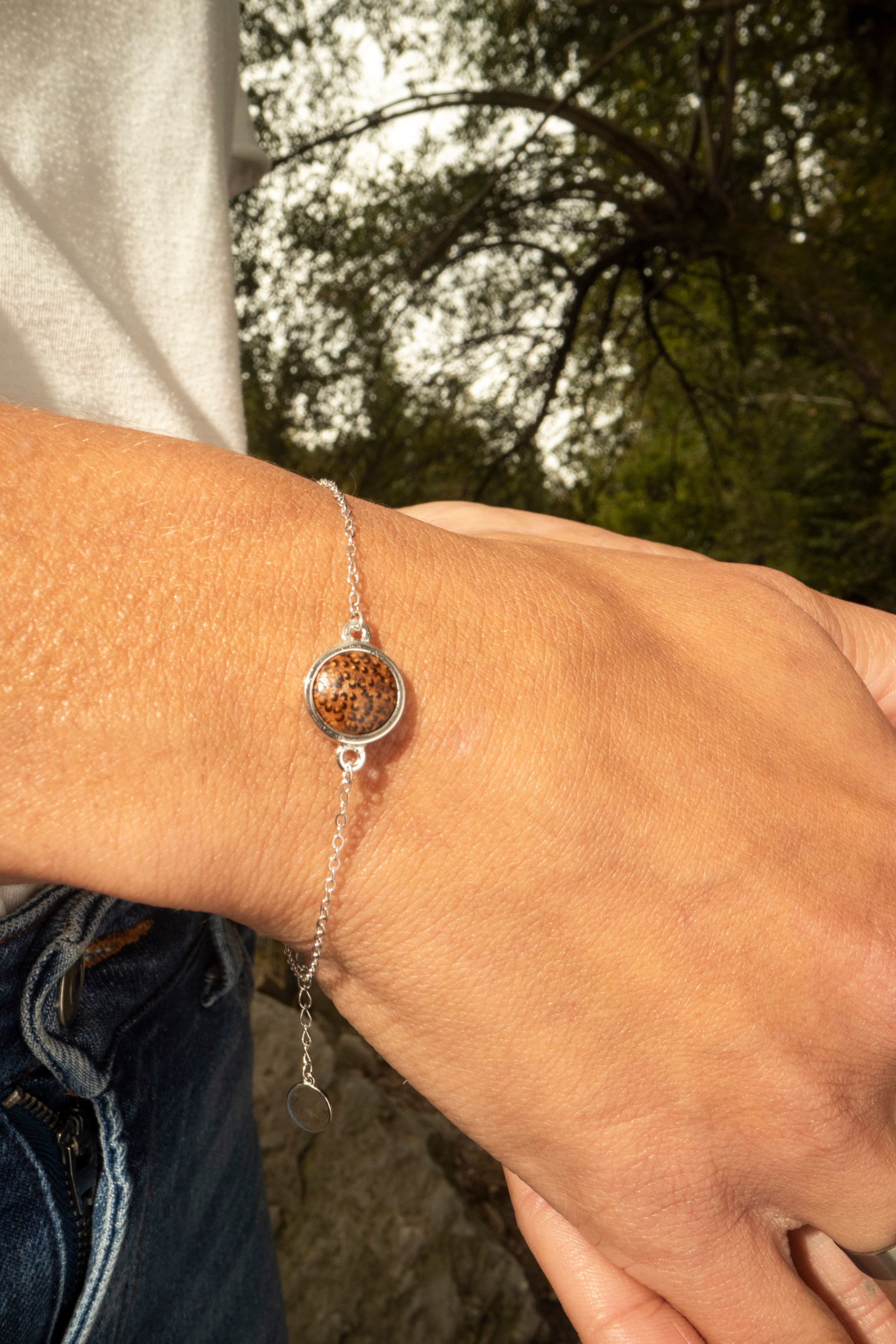 Armband mit Hellem Palmenholz in 925 Silber (einfach) von wowki