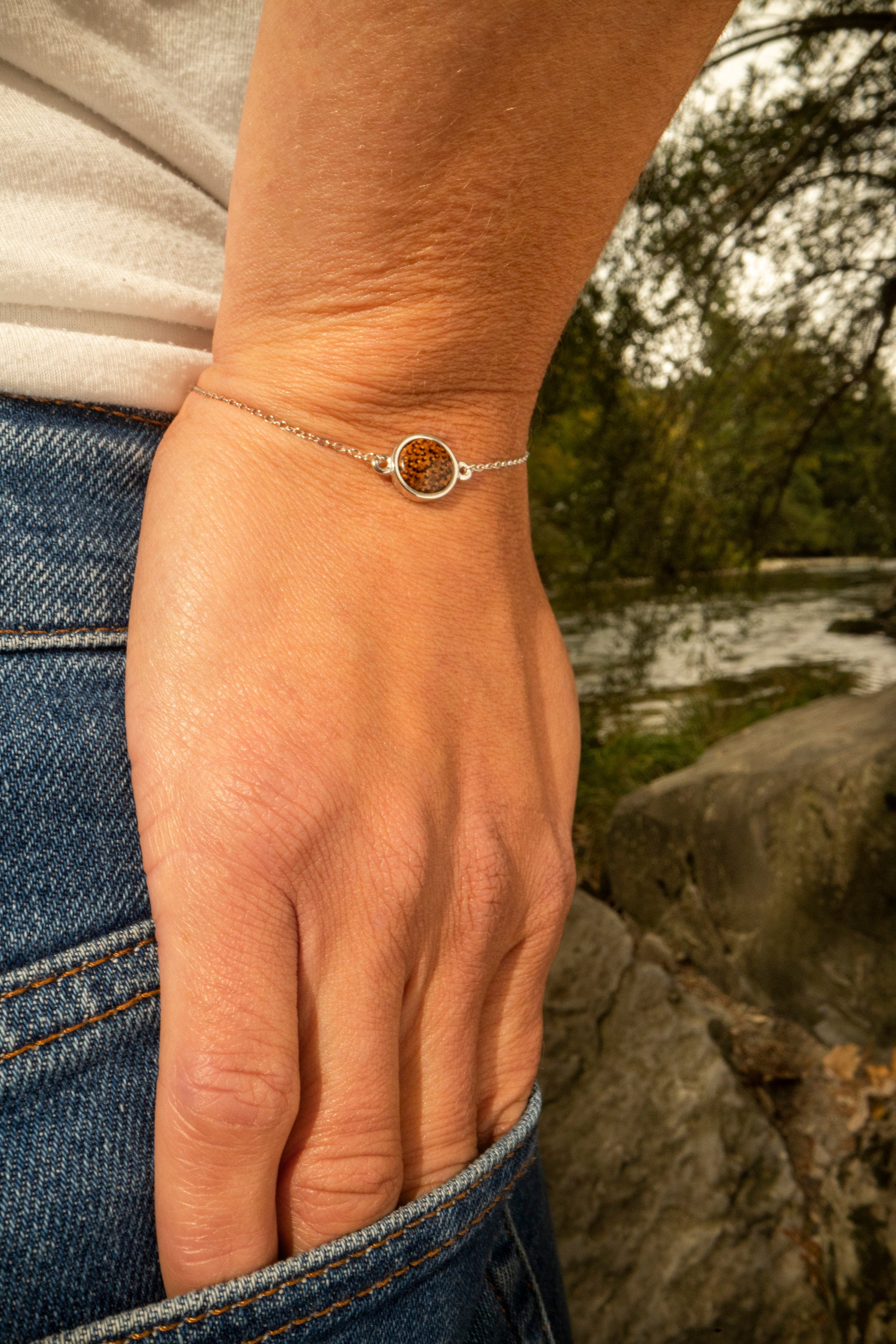 Armband mit Hellem Palmenholz in 925 Silber (einfach) von wowki