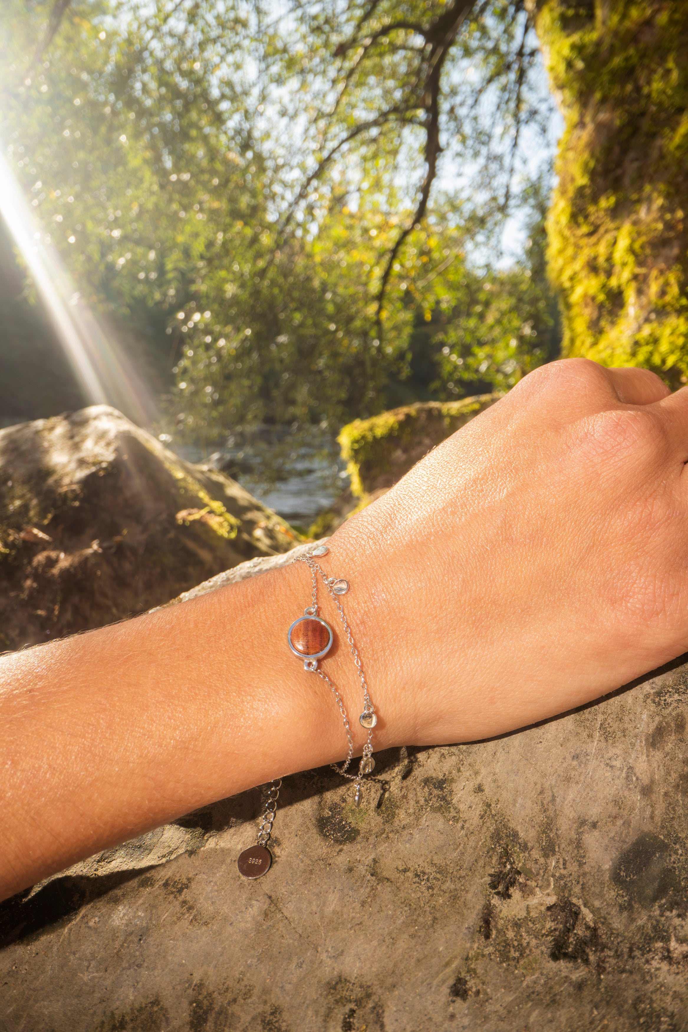Armband mit Pflaumenholz in 925 Silber (doppelt) von wowki
