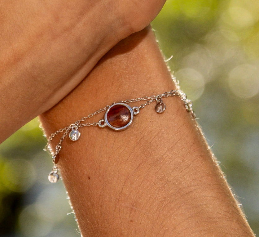 Armband mit Pflaumenholz in 925 Silber (doppelt) von wowki