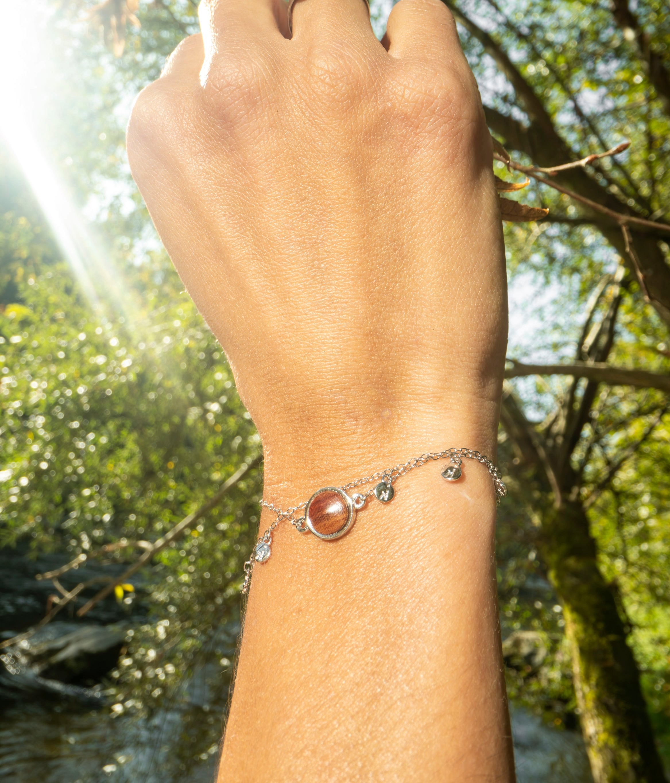 Armband mit Pflaumenholz in 925 Silber (doppelt) von wowki